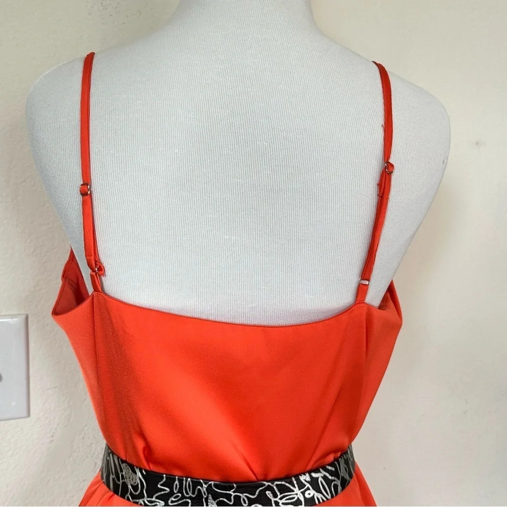Boho Satin Slip Dress Orange V-Neck Medium Summer Beach 🔥 - Picture 9 of 11